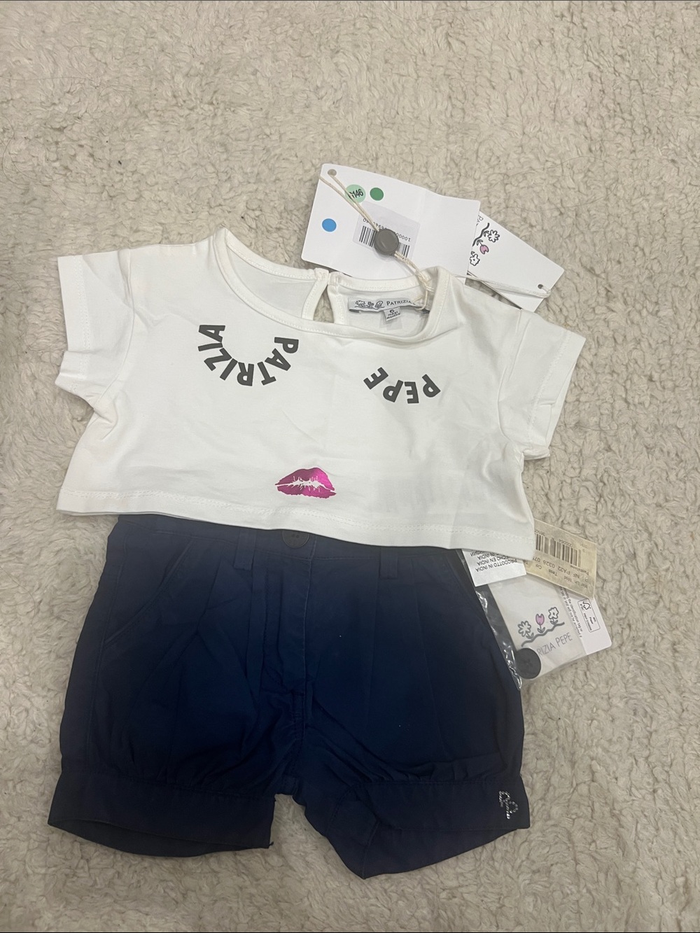 Patrizia Pepe White Crop Tee with Navy Shorts Kids Matching Set